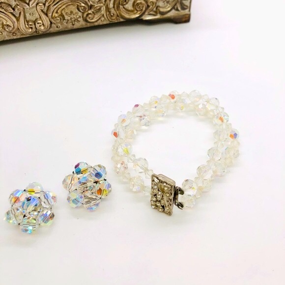 Vintage Art Deco Aurora Borealis Rhinestone Jewelry - Picture 5 of 10